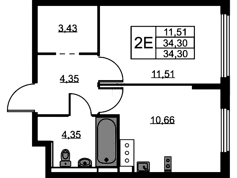 1-комнатная квартира 34.3 м², 9/11 эт., ЖК «Новое Колпино»